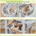 Taoqimiao 72 Inch Cat Tree, XXL Cat Tower for Indoor Cats Large Adult 25Lbs+, Extra-Large Platform, 2 Cat Houses, 7 Scratching Post, Extra-Sized Durable Hammock, Cozy Basket, Light Gray, F20W