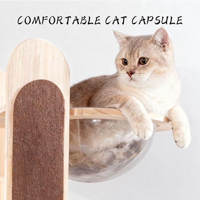 Natural Solid Wooden Cat Tower, 67''Modern Multi-Level Cat Tree Tower, Cat Tower for Indoor with Sisal Scratching Post Luxury Large Cat Furniture，Brown