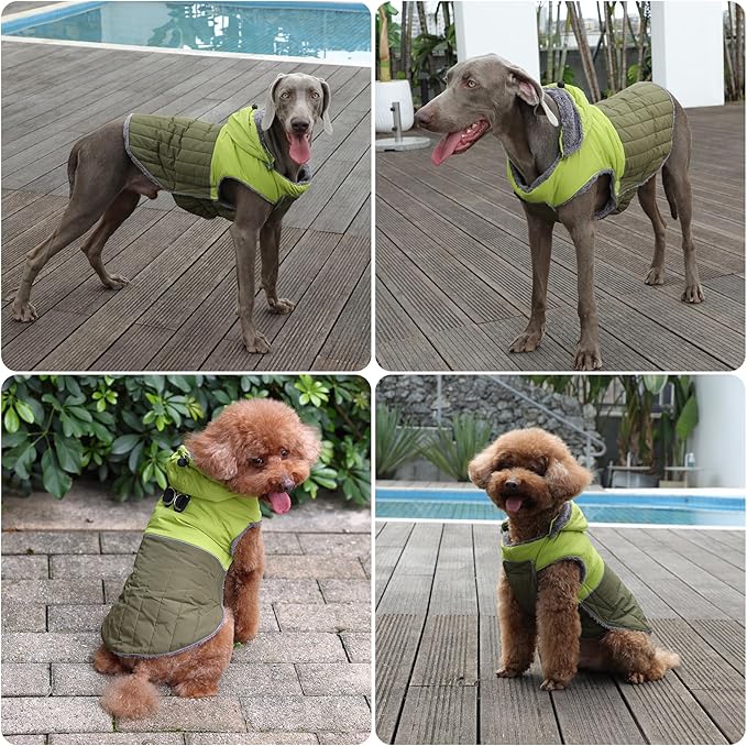 Detachable Hooded Dog Coat with Harness for Small Dogs,Super Warm Fleece Puppy Jacket for Cold Winter Doggie Coats,Green XS