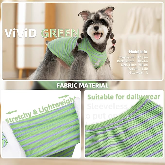 Koneseve Dog Shirt 2 Pack Breathable Sleeveless Vest, Stretchy & Soft, Purple & Vivid Green, Size XL