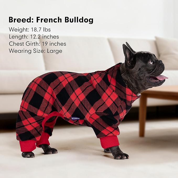 cyeollo Dog Pajamas Medium Size Dogs, Warm Fleece Doggy Pjs Soft Doggie Onesie Winter Dogs Coat Pet Jammies Fall Dog Sweater Pet Clothes Female & Male, Buffalo Plaid XL