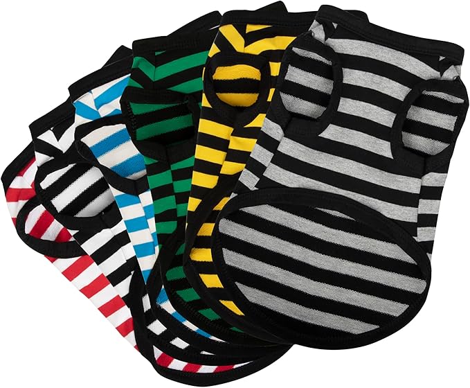 Paiaite 6-Piece Striped Shirt Set: Sleeveless Cotton Puppy Dog Shirts, Breathable Pet Apparel Tank Tops, Colorful Sweatshirts for Small to XL Dogs