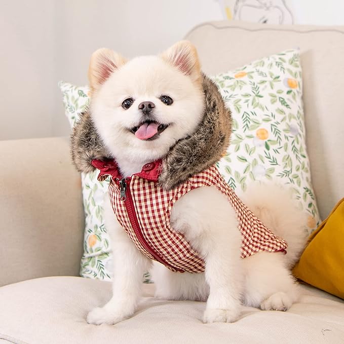 Puppia Hollis Winter Reversible Hooded Winter Dog Coat Warm Comfortable Fashionable for Small and Medium Dogs, RED, Medium