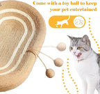 Cat Scratcher Bed 3 in 1 Sisal Cat Scratching Board for Indoor Oval Cat Scratch Pad Durable Scratching Lounge Bed Round Bowl with Toy Balls for Cats Kitten Puppy (24"x15.7"x3.5")