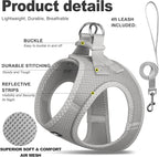 Fida Comfy Dog Harness with Leash, Soft Puppy Vest Escape Proof, Breathable Lightweight Soft Mesh, Adjustable Reflective Step-in Harness for Cat & Extra-Small Pet (XS, Grey)