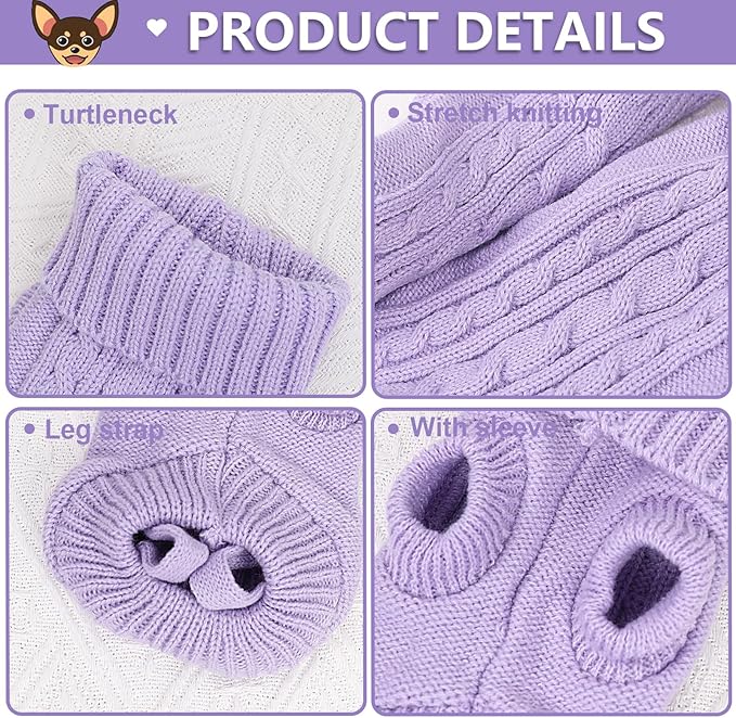 2 Pack Dog Sweaters for Small Dogs, Chihuahua Yorkie Sweater, Puppy Clothes Winter Warm Pullover Clothing, Pet Cat Cold Weather Puppy Cold Outfits M (Beige+Purple)