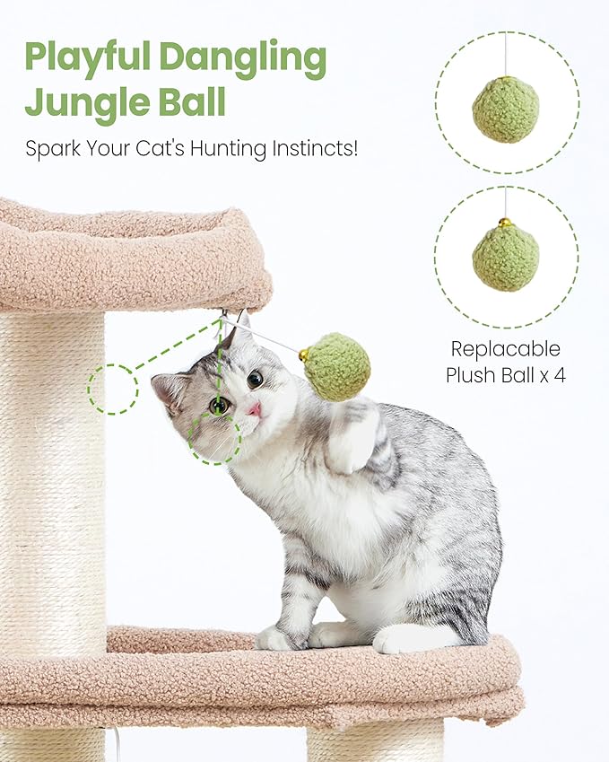 Heavy Duty Cat Tree for Large Cats Adult - 60 Inch XXL Sturdy Cat Tower Condo with Extra Wide Scratching Posts (φ4.4in) Big Cat House Hammock Perch - Indoor Wood Modern Multi Level Corner Cat Bed