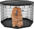 PJYuCien Dog Playpen with Top Cover and Bottom Pad - Metal Foldable Exercise Pen, 8 Panels 42" H x 24" W Indoor Outdoor Pet Fence Puppy Crate Kennel, Black