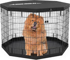 PJYuCien Dog Playpen with Top Cover and Bottom Pad - Metal Foldable Exercise Pen, 8 Panels 42" H x 24" W Indoor Outdoor Pet Fence Puppy Crate Kennel, Black