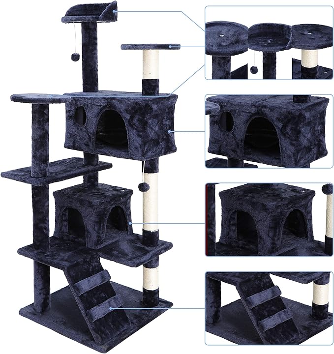 54 Inch Cat Tree Tower for Indoor Cats, Plush Multi-Level Cat Condo w/Padded Plush Perch,Scratching Post,Kittens Pet Play House,Blue