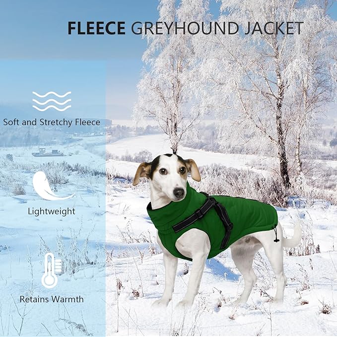 Geyecete Winter Warm Coat Waterproof Dog Jacket with Harness Traction Belt,Pet Outdoor Jacket for Small Dogs - Green