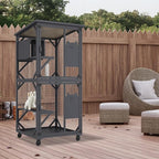 ROOMTEC Catio Outdoor Enclosure With Roof 71" Height Wooden House Large Cage With 3 Jumping Platforms and 1 Napping House for Cat Activity (Grey)