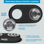 Master Pet Supply Double Dog Bowls Set with Elevated Base and 2 (8 oz) Stainless Steel Removable Dishes (Black Velvet) – Double Cat Food Water Bowl, Dog Puppy Food Bowl Set, Rust Resistant