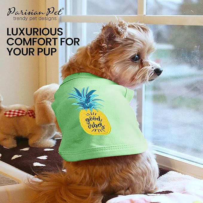 Parisian Pet Dog Shirt – 100% Cotton Shirts for Medium Dogs – Tropical Sleeveless Pet Vest – Lightweight and Breathable Dogs Apparel – Cute Dog Clothes - Stretchy T Shirts for Pets