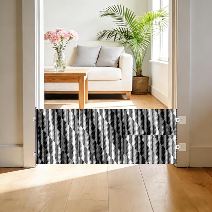 15" Step Over Retractable Dog Gate, No-Drill Pet Barrier for Doorways & Stairs, Easy Human Access & Pet Containment, Adjustable Small Dog Gate for Indoor Use