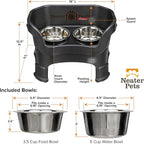 Neater Feeder Deluxe Mess-Proof Elevated Dog Bowls for Medium Dogs (19–40 lbs), 2 Height Adjustable (10” & 12.5”) No-Spill Raised Dog Bowl Stand, Stainless Steel Food Bowl Set, Made in USA, Black