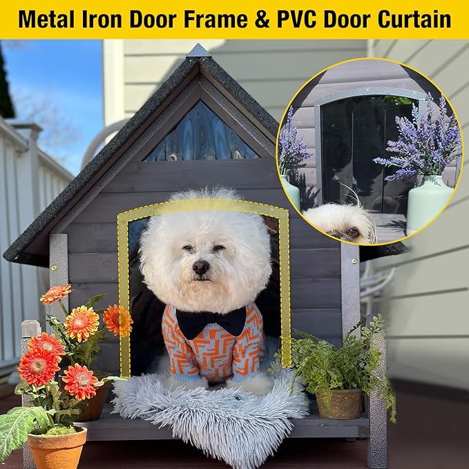 Aivituvin Dog House Outdoor Anti-Chewing Large Dog Log Cabin Weatherproof Outside Puppy Cage Indoor Dog Kennel