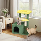 VINGLI Cat Tree, 27 inch Small Cat Tower with Scratching Post and Pad, Cat Condo for Indoor Kittens Padded Top Bed, Cats Indoor Activity Center (Yellow & Green)