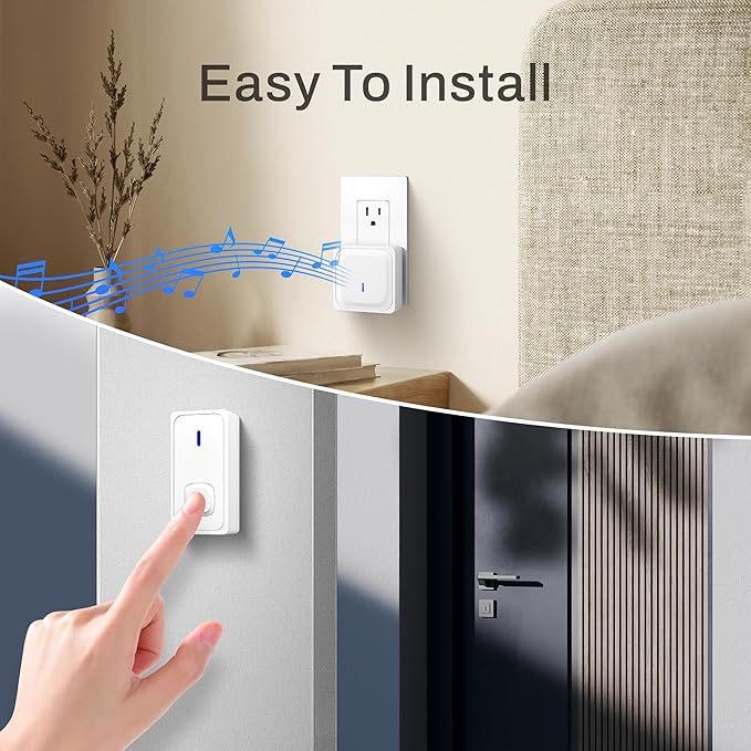 BN-LINK Wireless Doorbell with 2 Buttons, Mini Waterproof Door Bell Easy Installation, 1000Ft Range, Adjustable Volume & 58 Chimes, LED Flash, Perfect for Homes, Offices, Apartments (White)