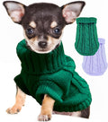XS Dog Sweater, 2 Pieces Knitted Turtleneck Christmas Dog Sweaters Winter Dog Clothes for Small Dogs Teacup Chihuahua Yorkie Warm Puppy Pet Cat Sweater Outfits, Green and Purple, XSmall