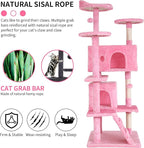 BLKMTY Cat Tree 54" Tall Cats Tower Large Cat Condo Climber Cats Climbing Stand with Top Perches Playhouse and Climbing Ladder Kitty Activity Tree w/Scratching Post Toys, Pink