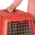 MidWest Homes for Pets Spree Travel Carrier – Hard-Sided Dog & Cat Carrier, Small Pet Travel Crate with Handle, Ventilated Design, Easy Assembly, 19-Inch, Red