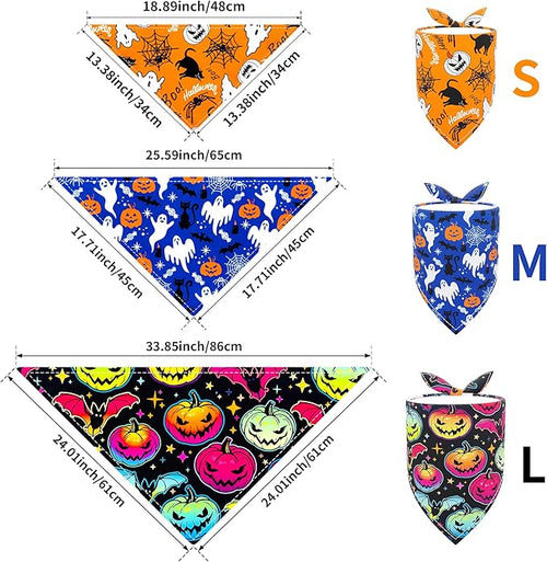 10pcs Halloween Dog Bandanas for Medium Breed Kerchief Triangle Bibs Scarves Pumpkin Bats Ghost Spider Owls Pattern for Girl Boy Grooming Costume