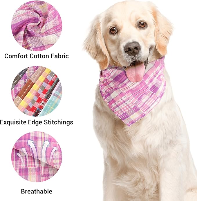 Segarty 60 Pack Triangle Pets Kerchief, 22.8"x15.7" Pet Scarf Washable Plaid Dog Bandanas Accessories Bulk for Small Medium Dogs Cats Large Puppy, Adjustable Reversible Boy Birthday Bibs