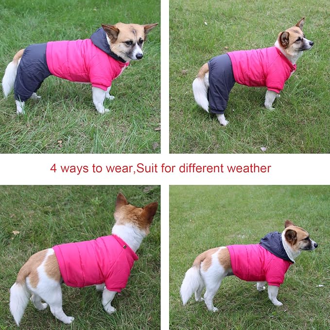 Fleece Lined Dog Coat with Detachable Hood and Detachable Hind Legs,Warm Puppy Jacket in Winter(Blue XXL)