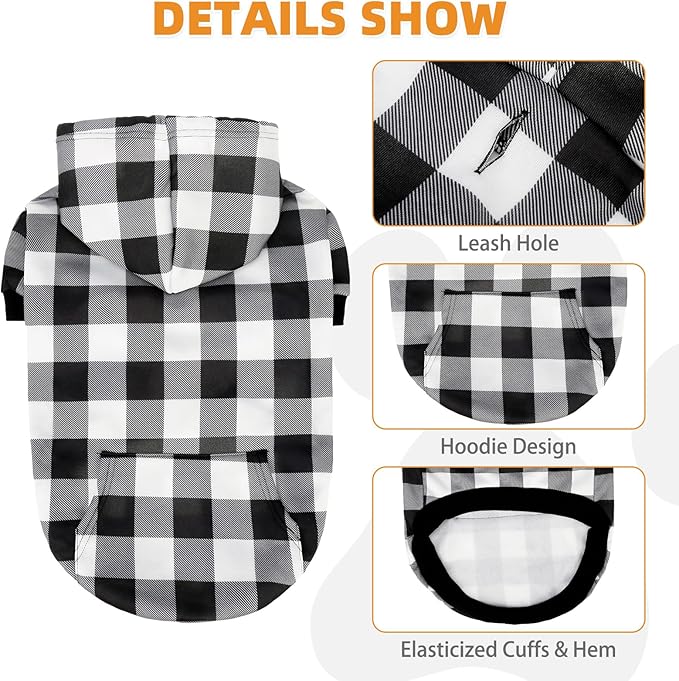 KOOLTAIL Plaid Dog Hoodie Pet Clothes Sweater with Hat and Pocket for Small Medium Large Size Dogs, Soft Winter Warm Dog Cold Weather Coat, Fleece Fall Dog Hooded Sweatshirt for Puppy Cats, White M