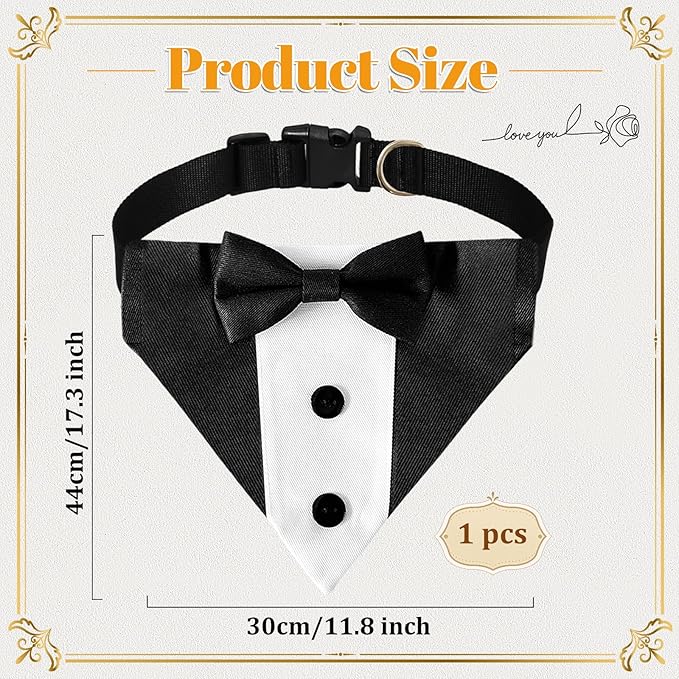 Dog Tuxedo Bandana Collar with Bow Tie, Adjustable Formal Suit Costume for Small Medium Large Dogs, Wedding Engagement Birthday Pet Outfit (Medium)