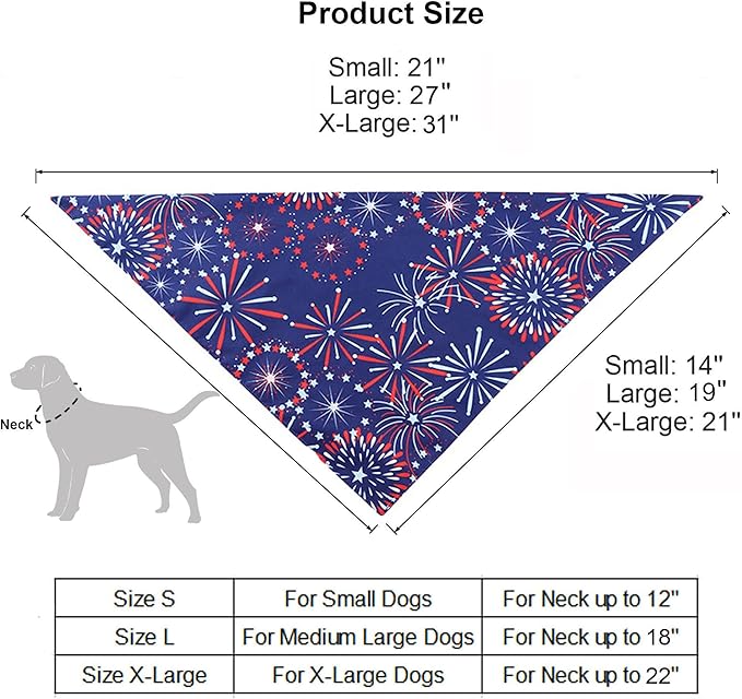 ADOGGYGO American Flag Dog Bandana, Multiple Sizes Offered, Triangle 4th of July Bandanas for Medium Large Dogs (Large)