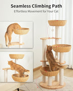 Modern Cat Tree for Large Cats, Wood Cat Tower 3 Condo Perch Heavy DutyBase with Cotton Scratch Post for Indoor Big Cats (90755)