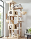Globlazer Heavy Duty Cat Tree, 81 inch Extra Large Cat Tree for Indoor Cats Large Adult, Sturdy Cat Tower with 8 Scratching Post, 2 Cat Condos, 2 Platform, S81C, Beige