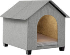Indoor Dog House, Elevated Foldable Dog Cave Bed with Removable Plush Mat for Medium Dogs and Cats Up to 23.6 Inches Long