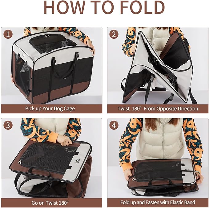 DONORO Dog Kennels and Crates for Medium Dogs, Portable Pop Up Indoor Pet Cage with Sturdy Wire Frame, Collapsible Travel Crate Soft Sided Cat Bag Escape Proof (Brown, 32.0" L x 21.0" W x 26.0" H)