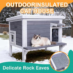 GEGURI Insulated Cat House Outdoor Weatherproof, Large Wooden Feral Cat Shelter for Winter, Wooden Enclosure with Escape Door for Winter Indoor
