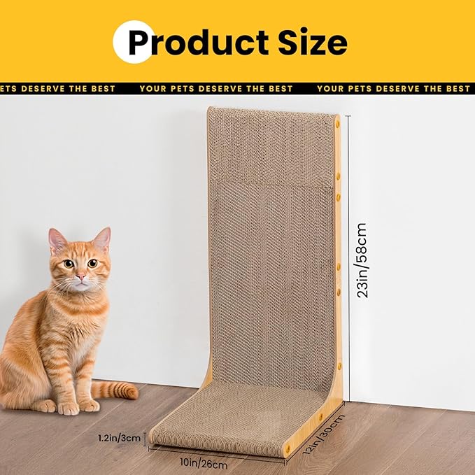 Cat Scratcher Lounge, 23 Inch L-Shaped Cat Scratch Pad, Vertical & Horizontal Scratching 1.2" Thick Cardboard Board, Durable, Eco-Friendly, Wood Grain