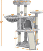 Topeakmart 42in Cat Tree Tower for Indoor Cats, Cat Condo with Perch & Hammock, Activity Center, Multi-Level Cat Furniture with Scratching Posts, Cat House, Light Gray