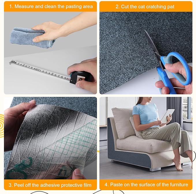 Cat Scratching Mat Self-Adhesive, 78.7'' x 15.8'', Trimmable Cat Scratch Pads Furniture Protector, DIY Climbing Cats Scratching Carpet for Couch, Door Frame or Wall Corner Protector (Light Gray)