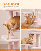 Feandrea Cat Tree, 44.1-Inch Cat Tower, Plush Multi-Level Condo with 4 Scratching Posts, 2 Perches, Hammock, Cave, Jelly Pink UPCT261P01