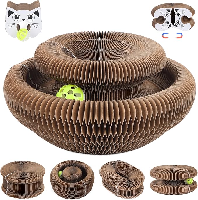 Magic Organ Cat Scratcher Toy,Accordion Cat Scratching Board with Ball, Foldable Interactive Funny Scratcher Pad for Indoor Cat