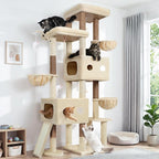 Globlazer 81" Cat Tree Tower for Large Cats, Heavy Duty Cat Tree for 6 Maine Coons & Ragdolls, Multi-Level Stable Activity Center with 3 Hammocks 7 Sisal Posts 2 Condos & Scratching Board, F81D, Beige