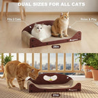 26" Cat Scratcher Bed, Large Scratcher Couch for Indoor Cats, Cardboard Scratcher Sofa, Durable Scratch Pad with Ball & Catnip, Furniture Protector (Brown, Large)