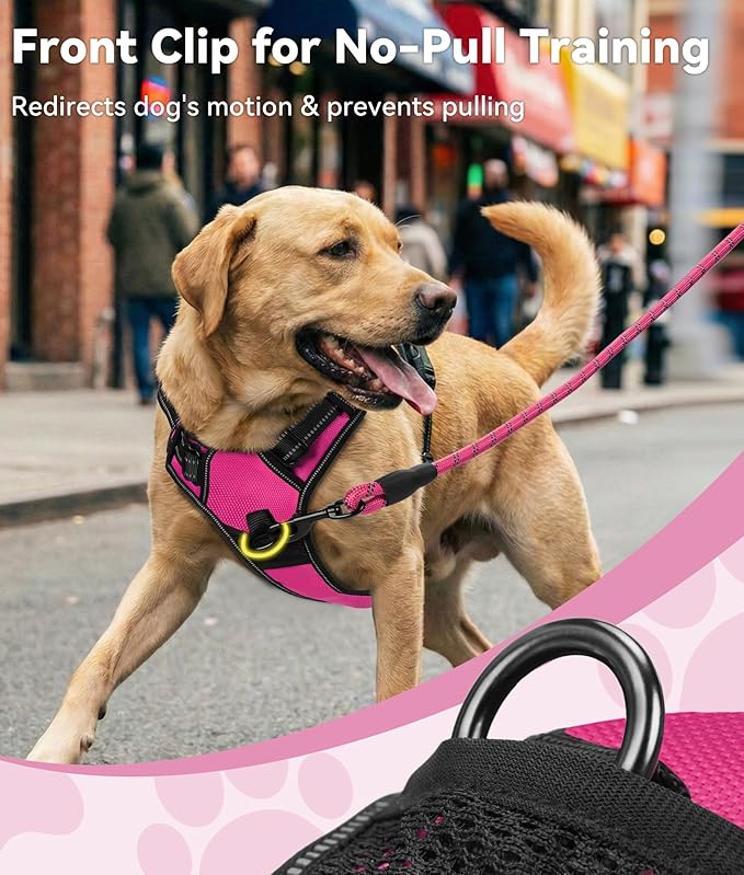 Joytale No Pull Dog Harness Medium Sized Dog, Reflective Pet Vest with Front Clip, Adjustable Soft Padded Harnesses with Easy Control Handle for Training and Walking, Hot Pink, M