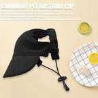 Dog Baseball Cap, Dog Cat Summer Beach Visor Hat with Ear Holes, Adjustable Puppy Sunbonnet Headdress (Black, Small)