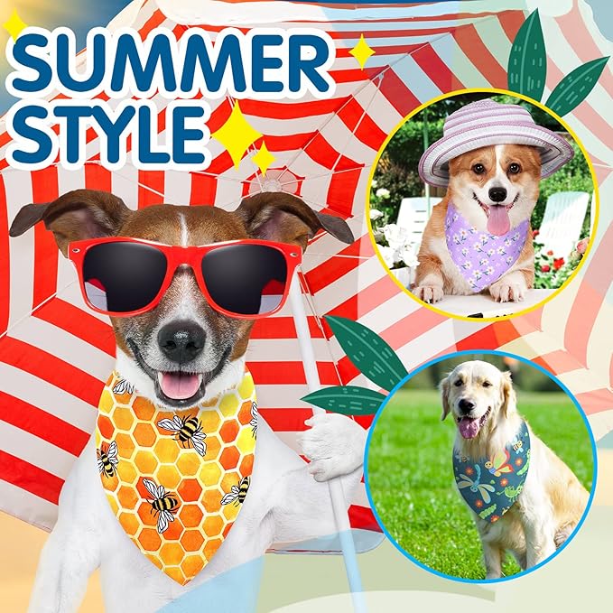 Eccliy 30 Pack Spring Dog Bandanas Bulk Flower Dog Scarfs Summer Head Wrap Soft Triangle Polyester Bandana Pet Costume Cute Bibs with Flowers Patterns for Female Male Small Medium Large