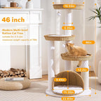 Modern Cat Tree Tower for Large Cat with Scratching Post for Indoor, 46 inch Multi-Level Cat Tower with Handwoven Beds, Cat Cave, Dangling Balls