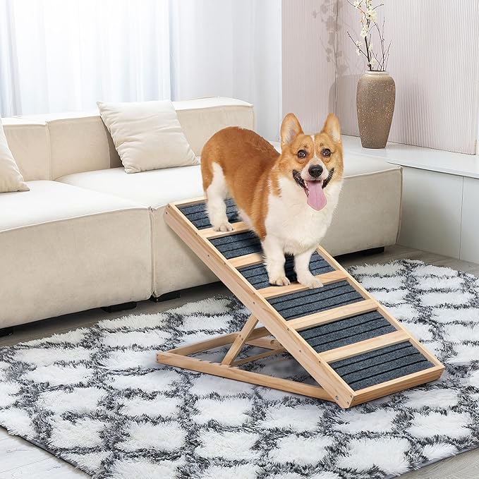 Dog Ramp for Bed, Foldable 4 Height Adjustable from 16" to 24" Pet Ramp for Couch, Small to Large Dog Bed Couch Car Stairs Ramp for Dog Get on Bed Truck SUV Up to 132LBS