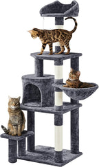 Topeakmart Cat Tree 57in, Multi Level Cat Tower with Basket & Condo & Scratching Post & Padded Perch & Extended Platform & Fur Ball